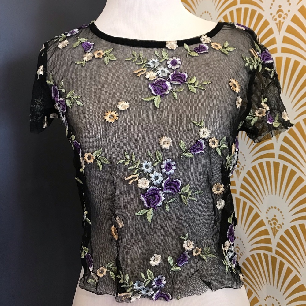 Urban outfitters embroidered sheer floral top